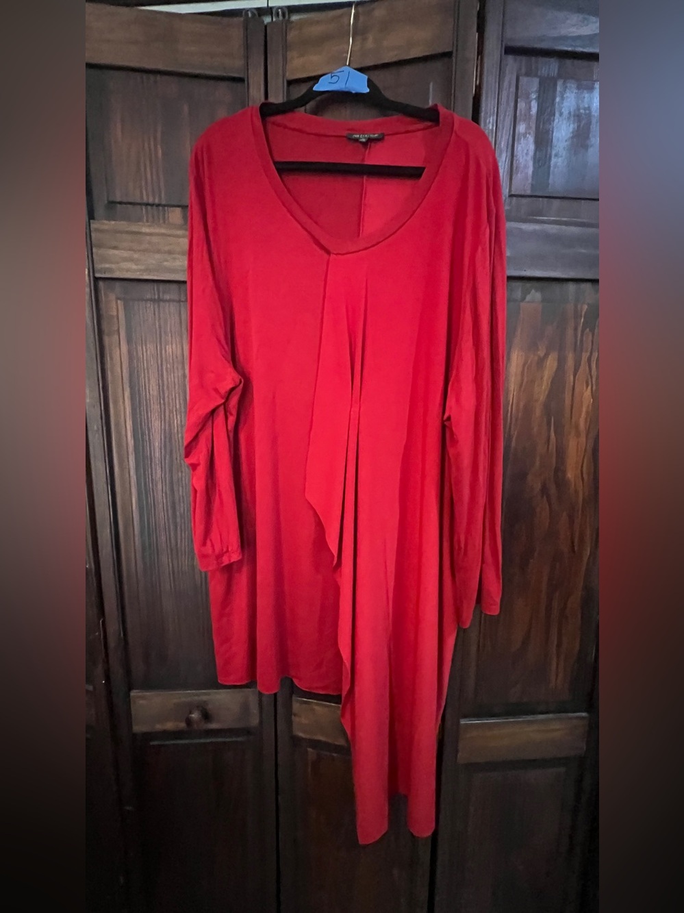 For Cynthia Red Long-Sleeve Asymmetric V-Neck Tunic